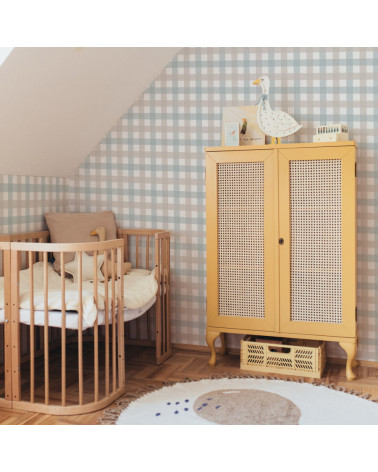 Papier peint enfant à carreaux Provence beige bleu - petits