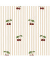 Papier peint enfant à rayures rose avec cerises