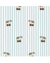Papier peint enfant à rayures bleues avec cerises