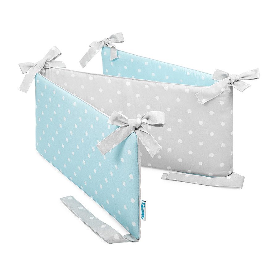 tour de lit menthe et gris à pois