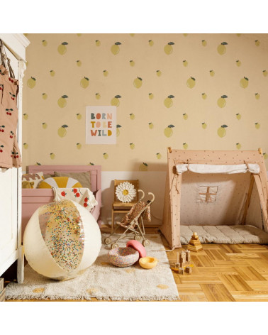 Papier peint enfant citrons saumon