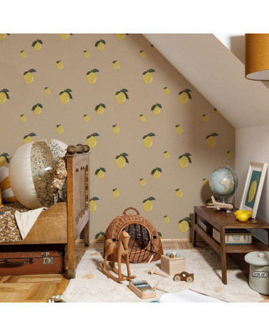 Papier peint enfant citrons beige