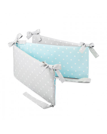 tour de lit gris et menthe à pois