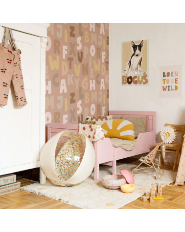 Papier peint enfant lettres colorées - tons roses