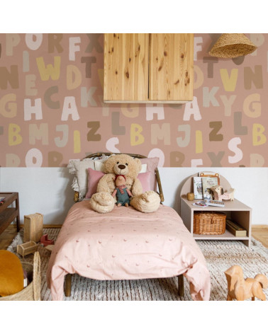 Papier peint enfant lettres colorées - tons roses