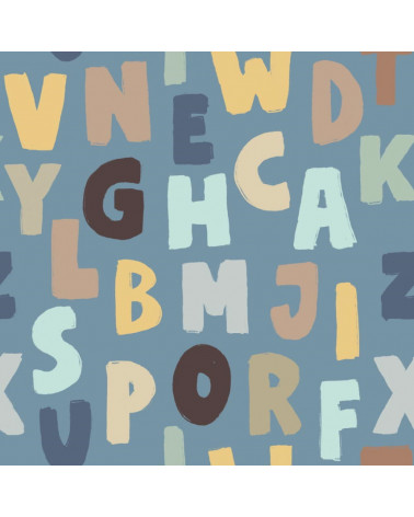 Papier peint enfant lettres colorées - tons bleus