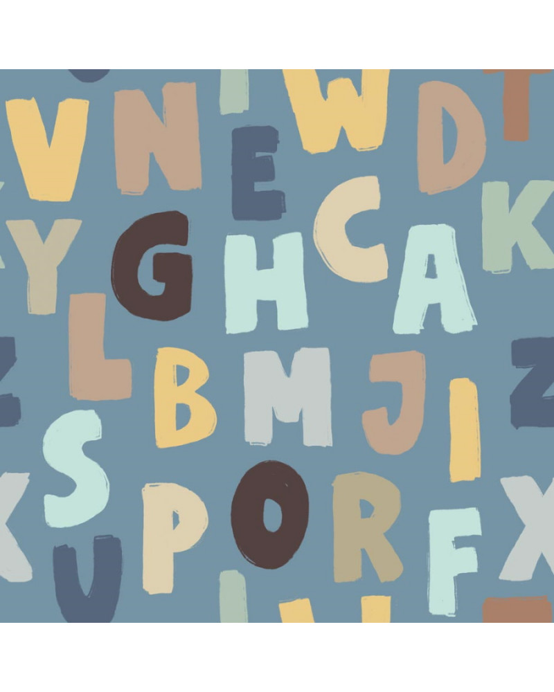 Papier peint enfant lettres colorées - tons bleus