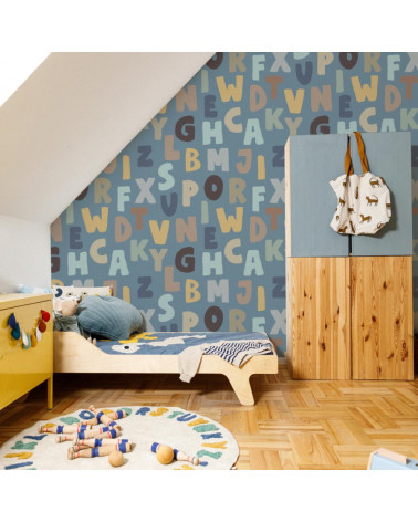 Papier peint enfant lettres colorées - tons bleus