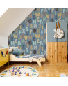 Papier peint enfant lettres colorées - tons bleus