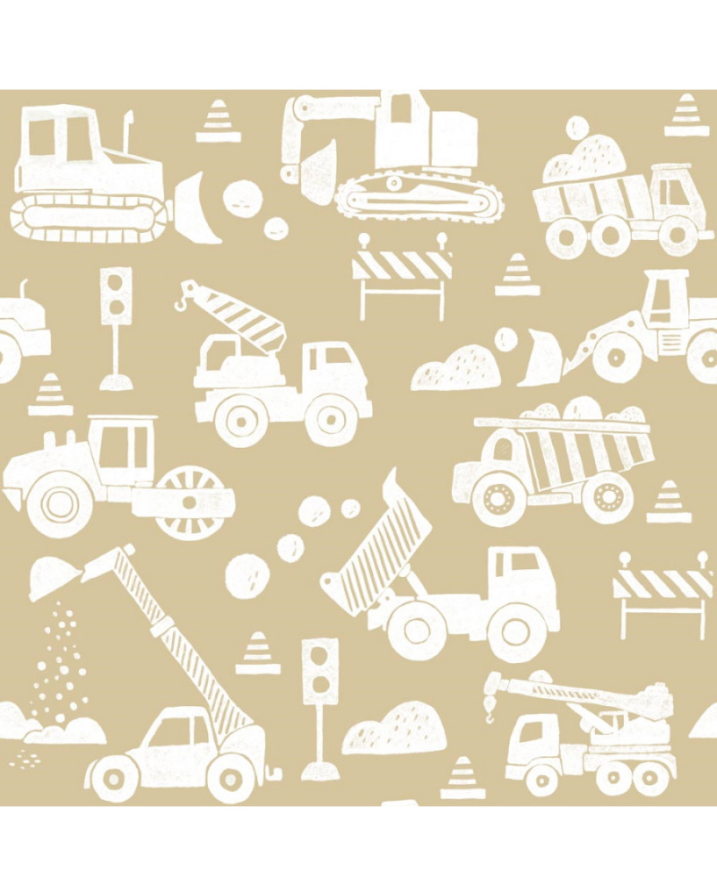 Papier peint enfant chantier de construction - beige