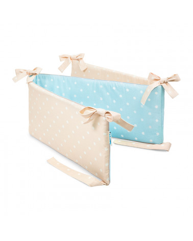 tour de lit menthe et beige à pois