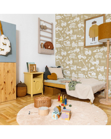 Papier peint enfant chantier de construction - beige