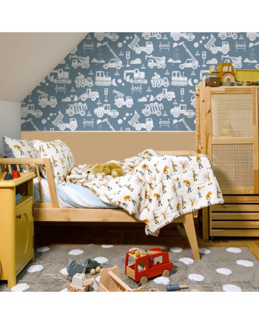 Papier peint enfant chantier de construction - bleu