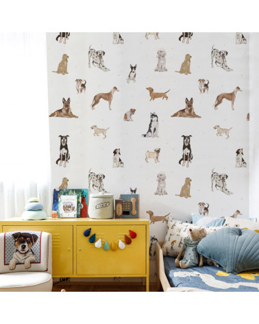 Papier peint enfant chiens - fond blanc