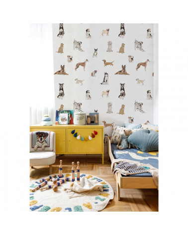 Papier peint enfant chiens - fond blanc
