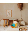 Lampe veilleuse en bois hibou bleu moutarde