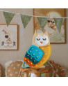 Lampe veilleuse en bois hibou bleu moutarde