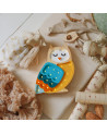 Lampe veilleuse en bois hibou bleu moutarde