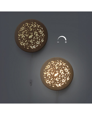 Lampe veilleuse ronde en bois - lapin