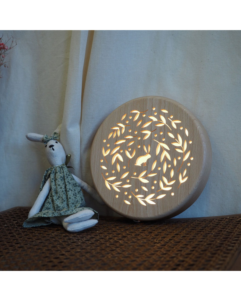Lampe veilleuse ronde en bois - lapin