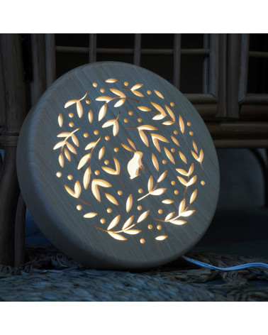 Lampe veilleuse ronde en bois - lapin