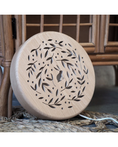 Lampe veilleuse ronde en bois - lapin
