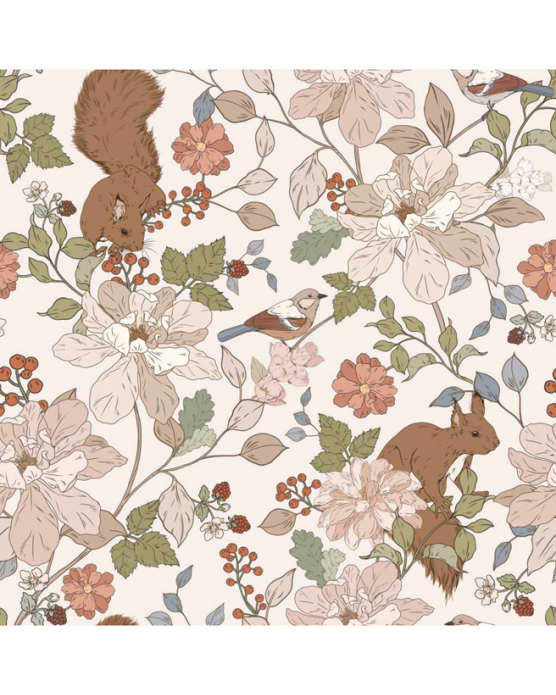 Echantillon papier peint enfant écureuils dans les bois