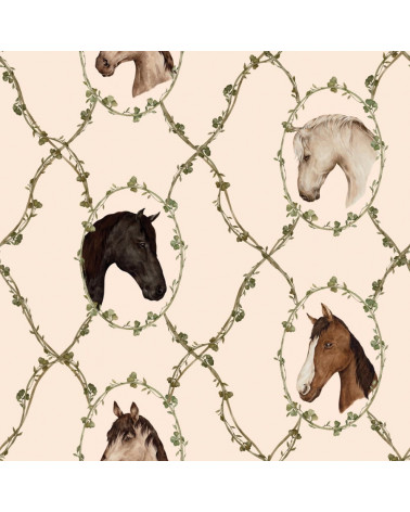 Papier peint enfant chevaux  - fond beige