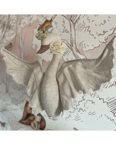 Cygne en lin avec dentelle à suspendre -  beige
