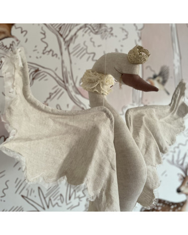 Cygne en lin avec dentelle à suspendre -  beige
