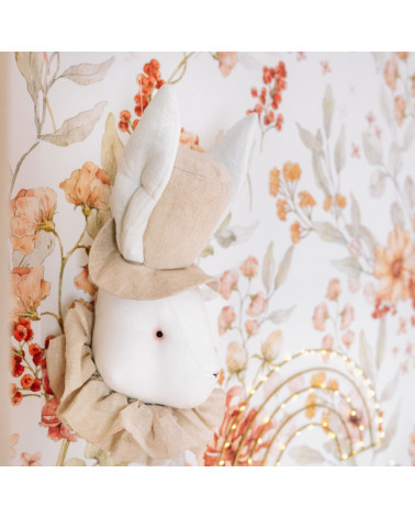 Trophée lapin en lin avec chapeau beige clair