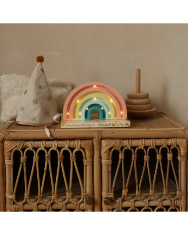 Lampe veilleuse en bois arc-en-ciel mini, pastel