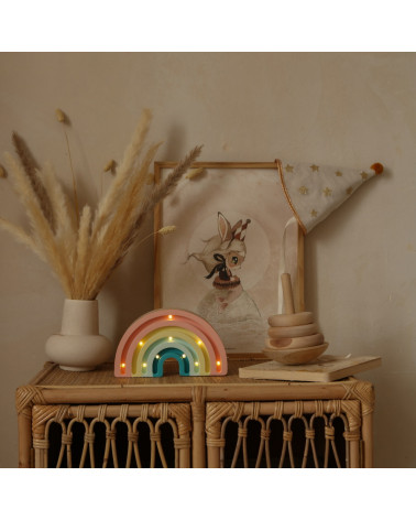 Lampe veilleuse en bois arc-en-ciel mini, pastel
