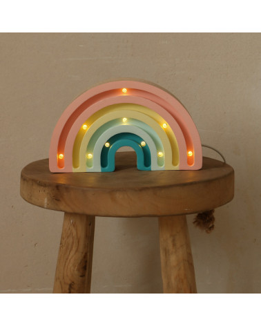 Lampe veilleuse en bois arc-en-ciel mini, pastel