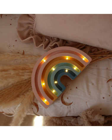 Lampe veilleuse en bois arc-en-ciel mini, rétro