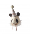 Trophée panda couleur vanille en lin avec chapeau