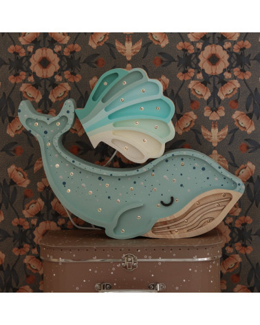 Lampe veilleuse en bois baleine lagoon waves