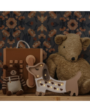 Lampe veilleuse en bois mini chien - cœurs chocolat