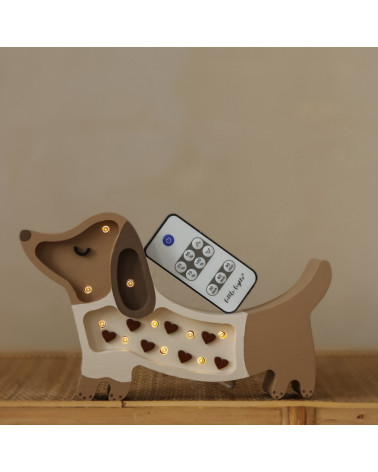 Lampe veilleuse en bois mini chien - cœurs chocolat