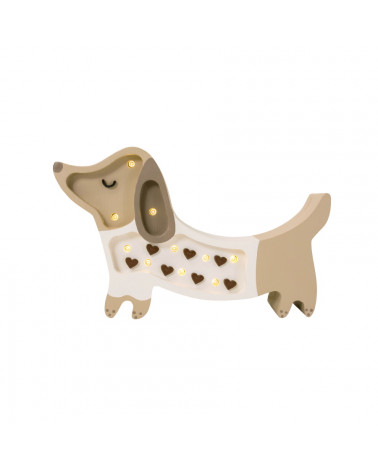 Lampe veilleuse en bois mini chien - cœurs chocolat