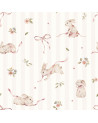 Papier peint enfant petits lapins roses sur fond à rayures