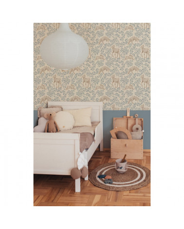 Papier peint enfant animaux de conte de fées fond beige