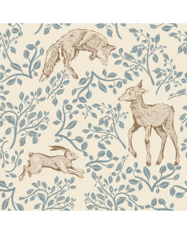 Papier peint enfant animaux de conte de fées fond beige