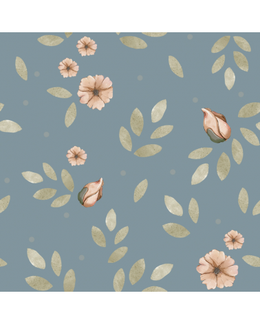 Papier peint enfant fleurs Boho fond bleu