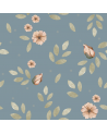 Papier peint enfant fleurs Boho fond bleu