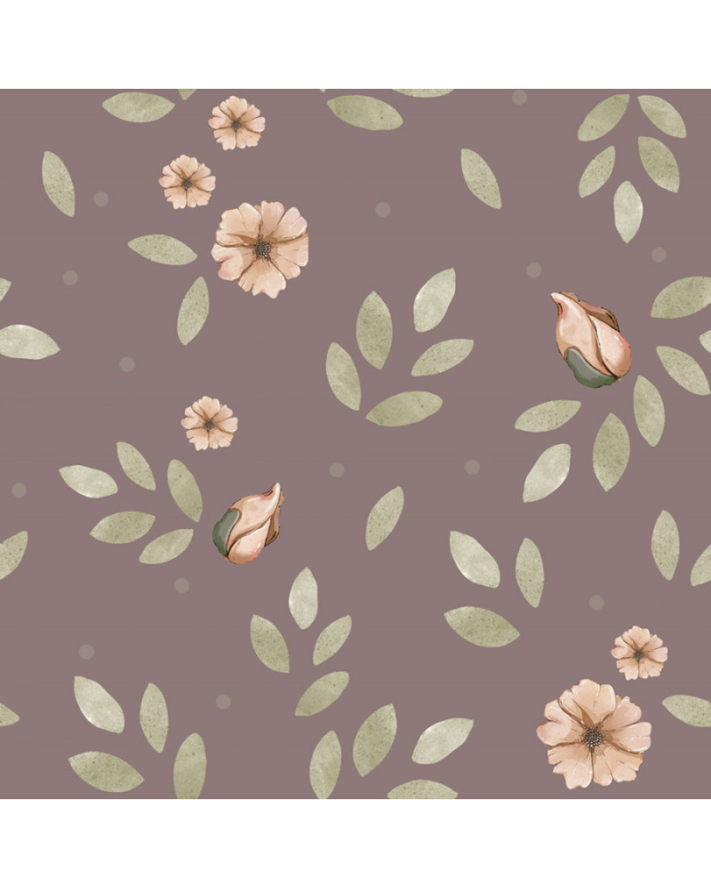 Papier peint enfant fleurs Boho fond violet