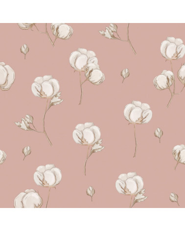 Papier peint enfant  champ de coton fond rose