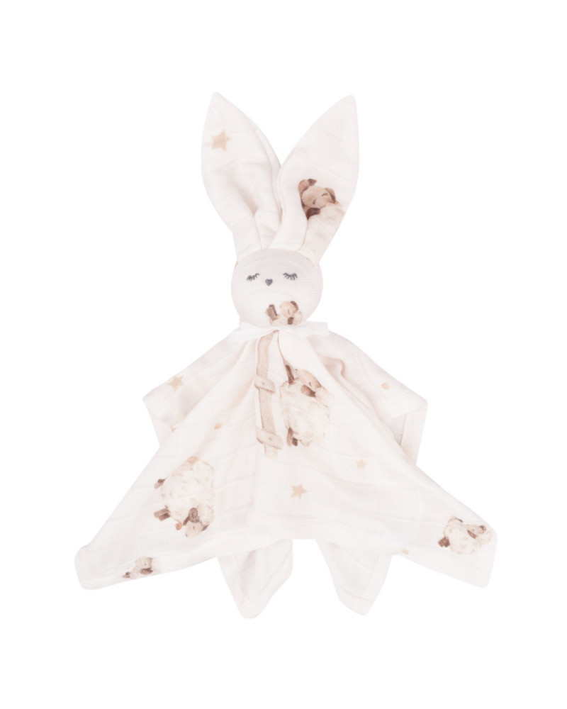 Doudou lapin lange en bambou motif agneaux