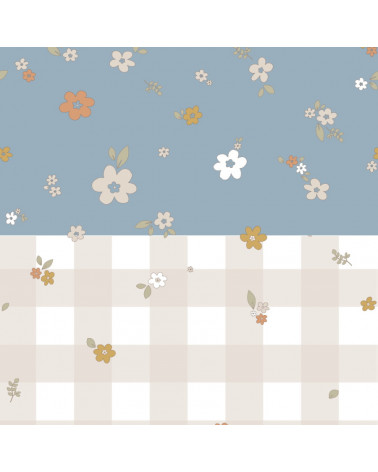Papier peint enfant Boho meadow blue and check