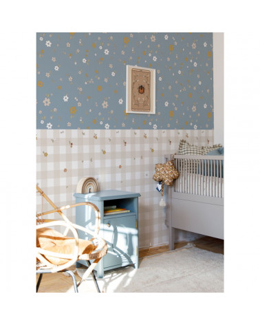 Papier peint enfant Boho meadow blue and check